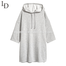 Stylish 3/4 sleeve light grey baggy womens oversized long pullover hoodie
